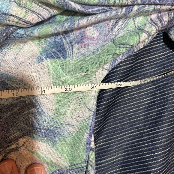 Nally & Millie Tunic Top Women L Peacock Feather Print Asymmetrical Hem Boho - Picture 6 of 8